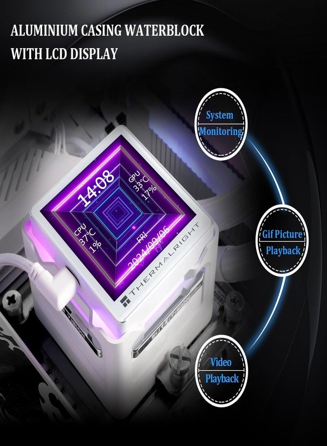 ثيرمالرايت مبرد المعالج Thermalright Elite Vision 360 ARGB أبيض، شاشة IPS LCD بدقة 320 × 320، متوافق مع معالجات AM5 و Intel 1700/1851، تبريد مائي عالي الأداء مع شاشة عرض بلورية سائلة قابلة للإزالة مقاس 2.73 بوصة - Image 4